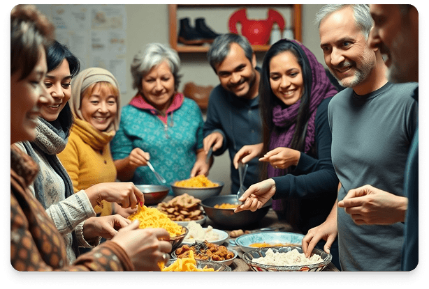 Community enjoying food from local providers