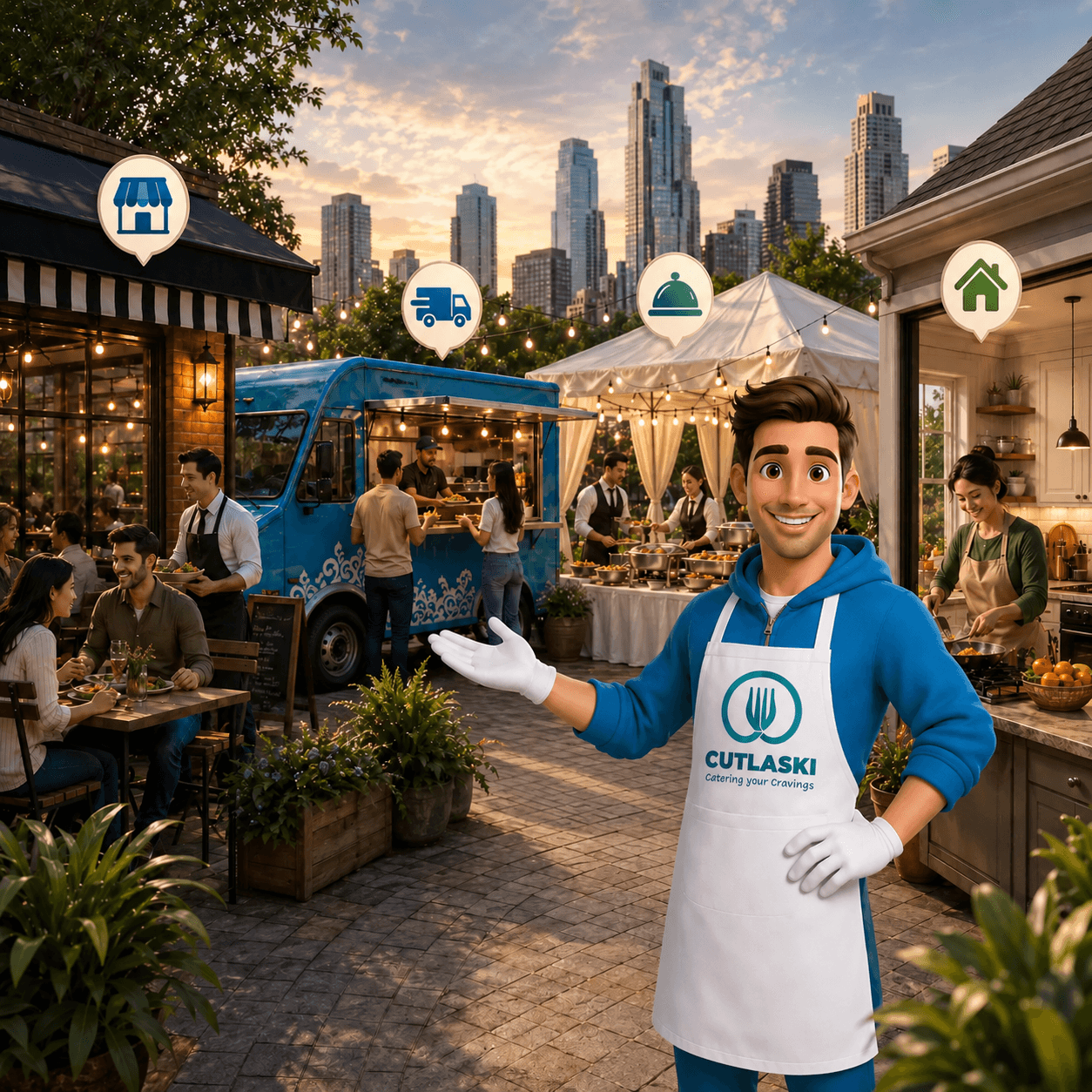 Local food providers serving freshly prepared meals to customers in a community setting